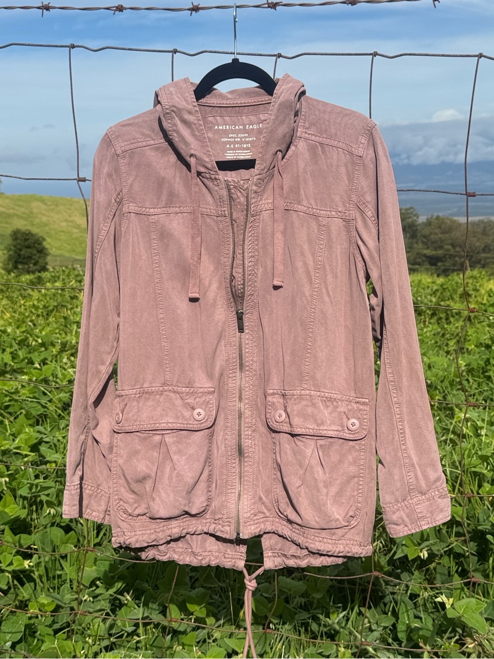 American Eagle Womens Hooded Utility Zip Up Jacket Military Lightweight Small
